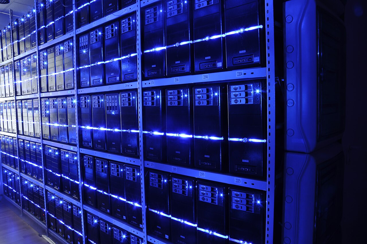 Rows of server racks in a BalticServers data center