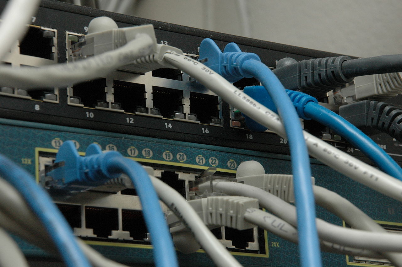 Network switches connected with Ethernet cables